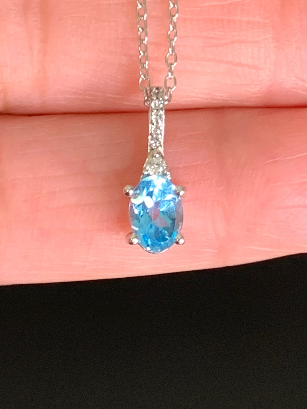 Vintage 14k Gold Plated Sterling Silver 925 Blue Topaz, White Topaz Pendant Nec